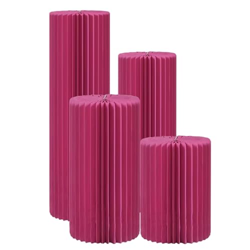 SXEVZOO Zylinderständer für Party, Faltbarer Display-Säulenständer mit Acrylplatte, Hochzeit Tafelaufsatz Pappe Römische Säule, Weihnachtsdekorationen(Rose red,4pcs) von SXEVZOO