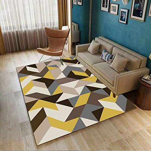 Simple Bedroom Bedside Carpet Yellow Geometric Rectangle Rectangular Area Throw Rug Décor,140X200Cm(55X79Inch) von SXGCH