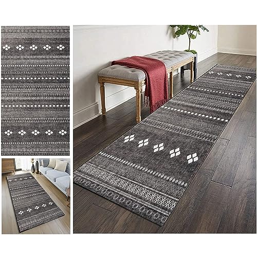 SXHM Flur Läufer Teppich rutschfest 80×150cm, Marokko Dunkelbrauner Streifen Polyester Waschbar Korridor Teppichläufer Schlafzimmer Wohnzimmer Küchenläufer von SXHM