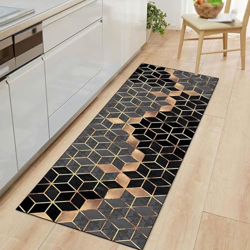 SXHM Teppich Läufer Flur 80×100cm, Geometrisches Minimalistisches Gitter Waschbar Korridor TeppichLäufer Modern Geometrie Schlafzimmer Wohnzimmer von SXHM