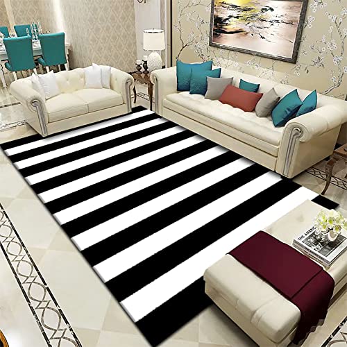 Teppich Läufer Wohnzimmer, rutschfest läuferteppich, 100 x 160cm, Moderner Minimalistischer Schwarz Weiß Gestreifter Zebrastreifen Teppich, Flur Schlafzimmer Küche Gang Saal Fußabtreter von SXHM