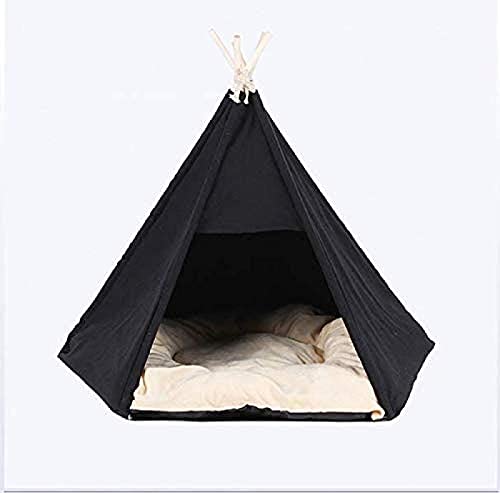 SXJC Pet Tipi mit Kissen, Faltbare Haustier Zelt-bewegliches Hundehaus Hund Katze Tragbares Bett Wasserdichtes Haustier Camping für Kleine und Mittlere Größe Haustiere,Black von SXJC