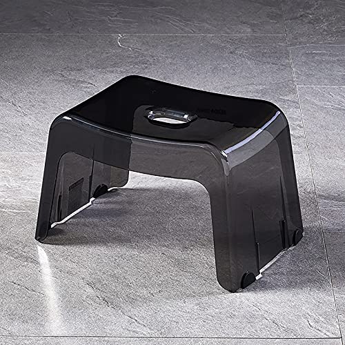 Bade-Duschstühle, durchsichtiger Acrylhocker, verdickter, rückenfreier Kleiner Stuhl for das Badezimmer, Rutschfester, wasserdichter Schuhwechsel(Clear Black,33x22x20cm(13x9x8inch)) von SXJY