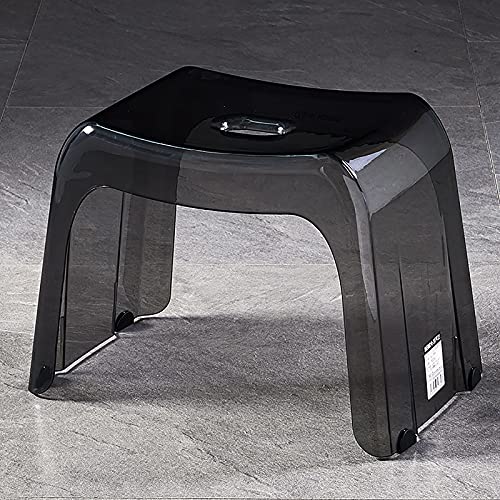 Bade-Duschstühle, durchsichtiger Acrylhocker, verdickter, rückenfreier Kleiner Stuhl for das Badezimmer, Rutschfester, wasserdichter Schuhwechsel(Clear Black,37x24x28cm(15x9x11inch)) von SXJY