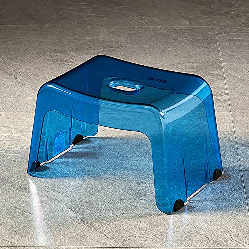 Bade-Duschstühle, durchsichtiger Acrylhocker, verdickter, rückenfreier Kleiner Stuhl for das Badezimmer, Rutschfester, wasserdichter Schuhwechsel(Clear Blue,33x22x20cm(13x9x8inch)) von SXJY