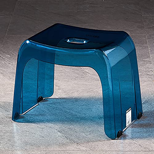 Bade-Duschstühle, durchsichtiger Acrylhocker, verdickter, rückenfreier Kleiner Stuhl for das Badezimmer, Rutschfester, wasserdichter Schuhwechsel(Clear Blue,37x24x28cm(15x9x11inch)) von SXJY