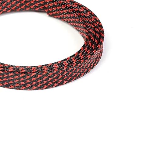 Kabelschlauch, 2 m, 3 mm bis 30, silber-schwarz, geflochten, PET, dehnbarer Schlauch, hochdichte geflochtene Kabelschläuche, Stoffkabel, DIY(Black Red,20mm) von SXJY