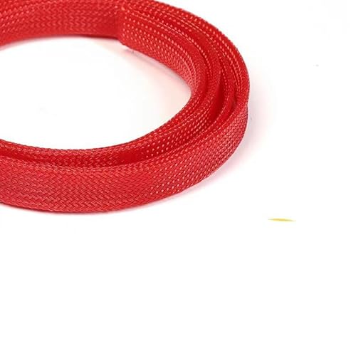 Kabelschlauch, 2 m, 3 mm bis 30, silber-schwarz, geflochten, PET, dehnbarer Schlauch, hochdichte geflochtene Kabelschläuche, Stoffkabel, DIY(Red,8mm) von SXJY