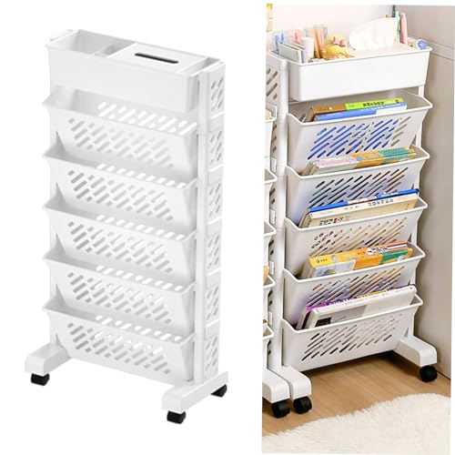 SXJY Drehbarer Lagerturm, mobiles rollendes Bücherregal mit Abnehmbarer Struktur, stabiles, drehbares Design for die Organisation und Aufbewahrung zu Hause, 6-stufiges Organizer-Regal von SXJY