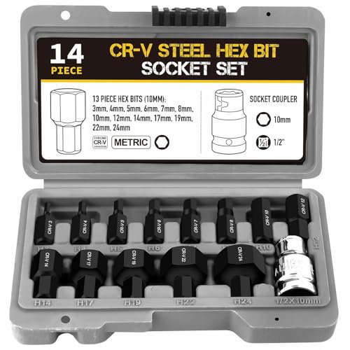 14-teiliges Stecknuss-Set für Schlagschrauber, 1/2-Zoll-Innensechskant-Nuss-Bit-Satz, Steckschlüsselsätze, Steckschlüssel Set, Socket Wrench 14-teiliges Stecknuss-Set für Schlagschrauber, 1/2-Zoll-Innensechskant-Nuss-Bit-Satz, Steckschlüsselsätze, Steckschlüssel Set, Socket Wrench von SXKBYQ