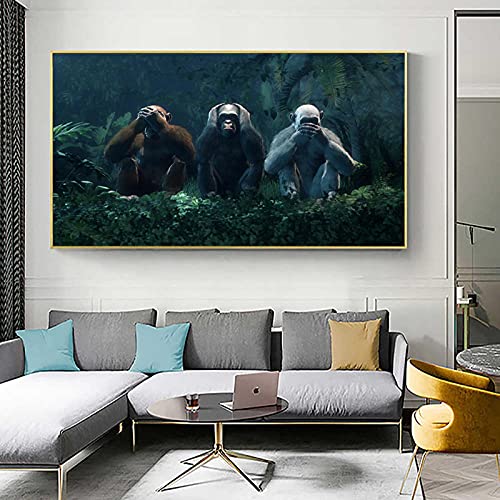 3 Affen Leinwand Malerei Wandkunst Bilder Drucke Für Wohnzimmer Tier Poster und Drucke Dekorative Schlafzimmer Wandbild 60x120cm Rahmenlos von SXKJ