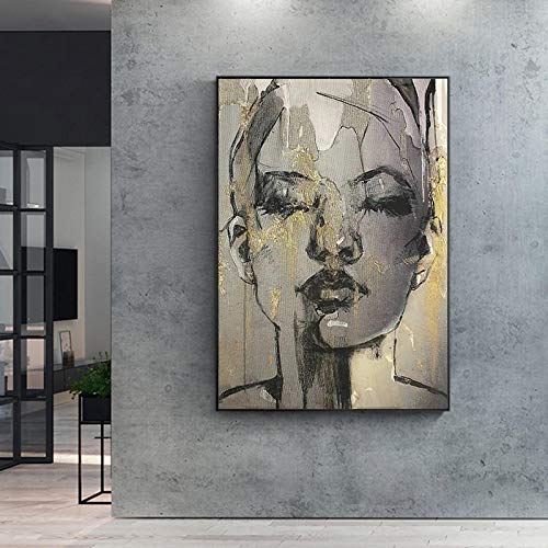 SXKJ Abstrakte Frau Gesicht Schwarz Gold Poster Leinwand Malerei Wandkunst Bilder Poster und Drucke Wanddekoration für Wohnzimmer 70x100cm Rahmenlos von SXKJ