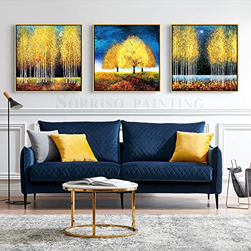 Abstrakte Goldwälder Leinwand Ölgemälde Moderne Wandkunst Poster und Drucke Nordische Bilder für Wohnzimmer Wohnkultur 60x60cmx3 Rahmenlos von SXKJ