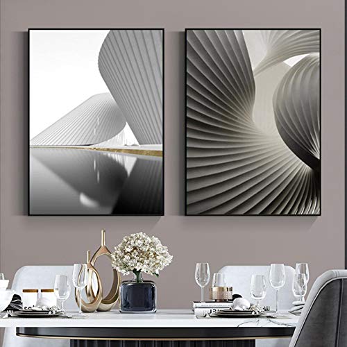 Abstrakte Schwarz-Weiß-Leinwand-Malerei Minimalistischer Luxus Poster und Drucke Wandbilder für Wohnzimmerdekoration 30x45cmx2 Rahmenlos von SXKJ
