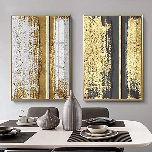 Abstraktes goldenes Muster auf Leinwand, modernes Schwarz-Weiß-Poster und Druck, modische Wandkunst für Wohnzimmer, Heimdekoration, 40 x 60 cm x 2, rahmenlos von SXKJ