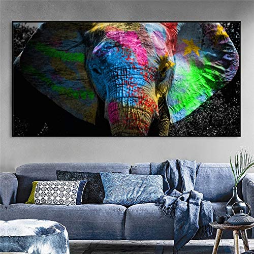 Bunte Elefant Graffiti Kunst Leinwand Gemälde Wand Poster und Drucke Afrikanische Tiere Bilder Wohnzimmer Große Dekoration-80x160cm Kein Rahmen von SXKJ