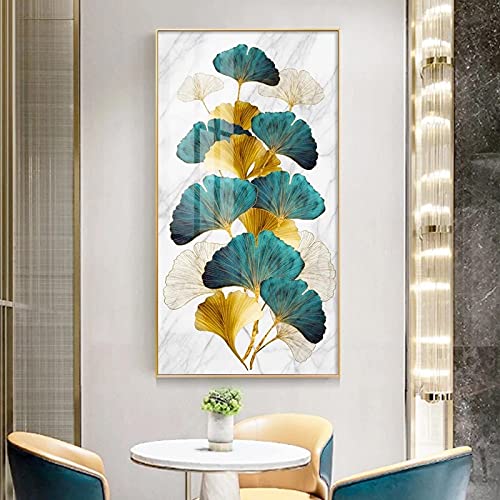 Gold Ginkgo Blatt Malerei Abstrakte Leinwand Druck Nordic Poster Wandkunst für Wohnzimmer Moderne Bild Eingang Wohnkultur 30x60cm Rahmenlos von SXKJ