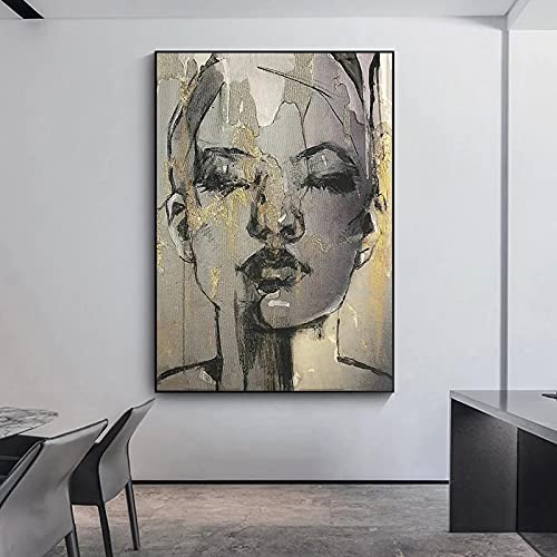 Golden Girl Face Leinwand Poster Drucke Wandkunst Bilder Poster und Drucke Wanddekoration für Wohnzimmer Malerei 40x60cm Rahmenlos von SXKJ