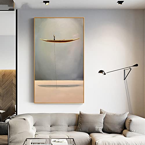 Goldenes Boot Moderne Abstrakte Leinwand Malerei Minimalistische Landschaft Poster Drucke Nordic Wandkunst Bild Wohnzimmer Dekor 60x120cm Rahmenlos von SXKJ