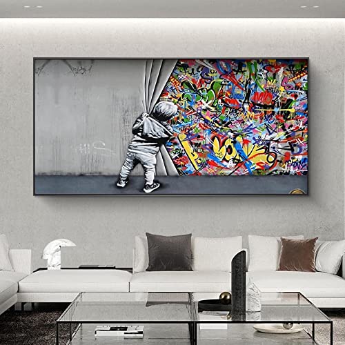 Graffiti Leinwand Malerei Kinder mögen Street Art hinter Vorhängen Leinwand Poster und Druck Moderne Kunst Malerei Wohnkultur 60x120cm Rahmenlos Graffiti Leinwand Malerei Kinder mögen Street Art hinter Vorhängen Leinwand Poster und Druck Moderne Kunst Malerei Wohnkultur 60x120cm Rahmenlos von SXKJ