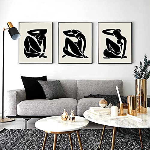 SXKJ Henri Matisse Schwarz Nude Poster Mid Century Kunstdruck Abstrakte Leinwand Malerei Moderne Wandbild Für Wohnzimmer Wohnkultur-40x60cmx3 Kein Rahmen von SXKJ