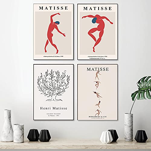 Klassische Matisse Abstrakte Figur Tanz Wandkunst Leinwand Malerei Nordische Poster Und Drucke Wandbild Für Wohnzimmer Dekor 60x90cmx4 Rahmenlos von SXKJ