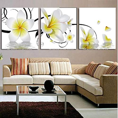 Leinwand Gemälde 3 Stück Wandbilder Weiß Und Gelb Plumeria Bilddruck Auf Leinwand Für Wohnzimmer Wohnkultur Wandbild 70x70cmx3 Rahmenlos von SXKJ