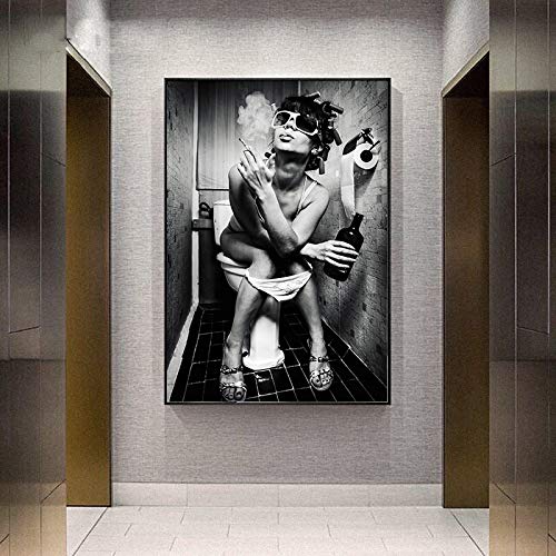 Leinwandbilder Mädchen Auf Der Toilette Rauchen Leinwand Kunst Malerei Nordic Poster Wandkunst Bild Für Wohnzimmer Wohnkultur 60x90cm Rahmenlos von SXKJ