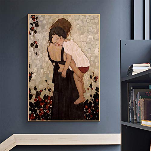 Mutter Halten Kind Von Gustav Klimt Leinwand Poster Abstrakte Gemälde Drucke Wandkunst Cuadros für Wohnzimmer Wohnkultur 50x70cm Rahmenlos von SXKJ