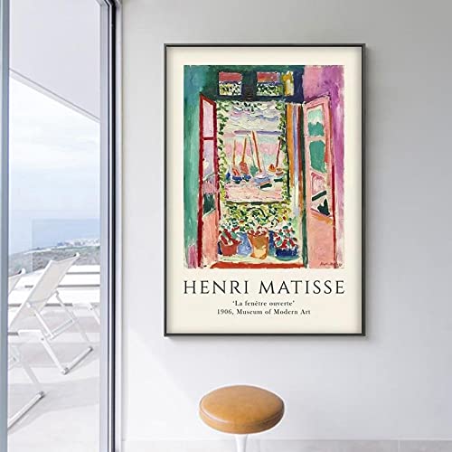 SXKJ Henri Matisse The Open Window Poster, Matisse Kunstdruck, Matisse Kunstausstellungsposter, Matisse Bunte Leinwandmalerei 60x90cm Rahmenlos von SXKJ