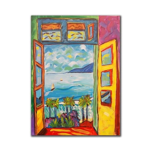 SXKJ Modernes Matisse Bunte Fenster Landschaft Leinwand Gemälde Berühmte Poster und Drucke Wandkunst Bilder für Wohnzimmer Dekor 70x100cm Rahmenlos von SXKJ