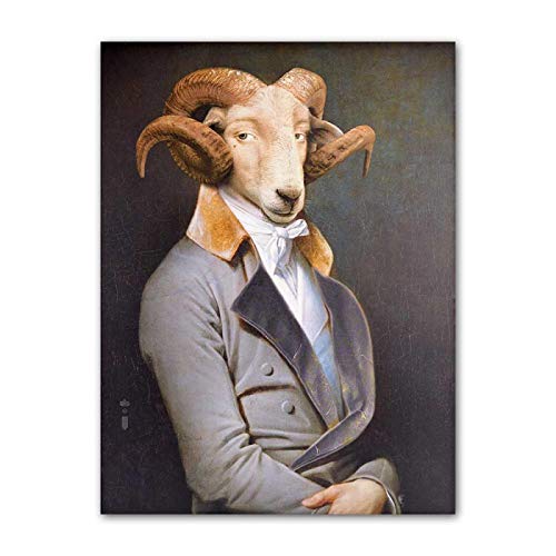 Vintage Nostalgie Gentleman Art Gemälde Ziege Tier Wandkunst Leinwand Malerei Poster Und Drucke Bilder für Wohnzimmer 30x45cm Rahmenlos von SXKJ