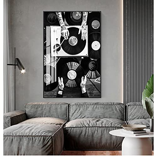 Vinyl Schallplatten Schwarz Weiß Wandbild Wohnzimmer Dekor Retro Wandkunst Leinwand Malerei Poster Und Druck Vintage Foto 80x120cm Rahmenlos von SXKJ
