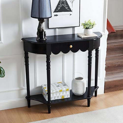 Halbmondförmiger Konsolentisch Schwarz mit Schubladen, Kommode Flur Schmal mit Ablagefläche für Wohnzimmer, Eingangsbereich und Foyer(110x30x90cm/43x12x35in) von SXKLYRF