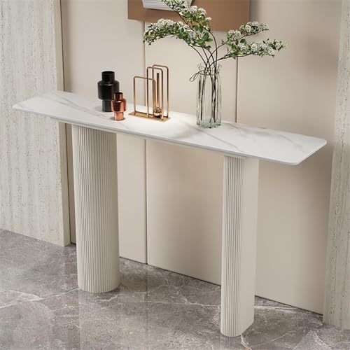 Moderner Konsolentisch Schmal mit Sintersteinplatte und Metallgestell, Flur Regal, Sideboard Flur für Wohnzimmer, Eingangsbereich(White,120x30x80cm/47x12x31in) von SXKLYRF