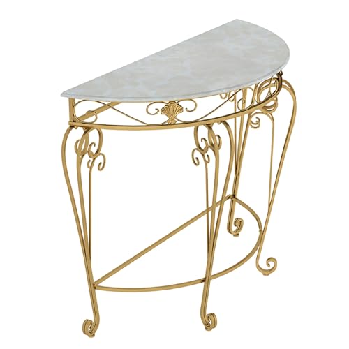SXKLYRF Console Table, Regal Flur, Moderner Konsolentisch mit Metallrahmen und MDF-Platte in Marmoroptik, Halbmondförmiger Eingangstisch für Wohnzimmer(Gold,70x35x80cm/28x14x31in) von SXKLYRF