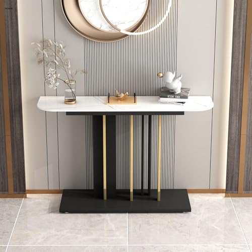 SXKLYRF Moderner, Luxuriöser Konsolentisch mit Sinterstein und Metallrahmen für Die Eingangsdekoration, Kratz- und Schmutzabweisend, Beistelltisch Schmal, Flurtisch(White,100x30x80cm/39x12x31in) von SXKLYRF