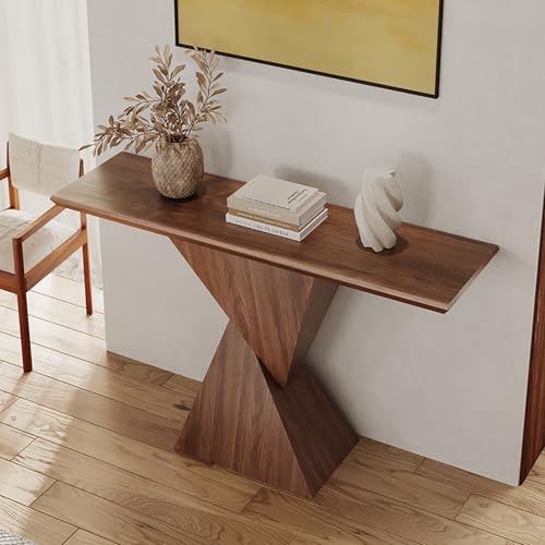 Sofa Table, Konsolentisch Schmal Moderner, Ablagetisch Schmal mit Z-Förmigem Fuß für Wohnzimmer, Flur und Eingangsbereich(Brown,140x40x85cm/55x16x33in) von SXKLYRF