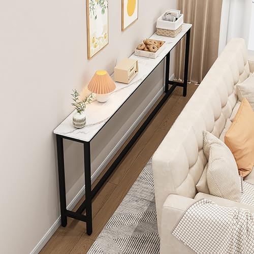 Sofa Table, Steinplattenplatte & Metallrahmen, Sideboard Flur, Konsolentische Schmal für Wohnzimmer, Eingangsbereich, Einfache Montage(150x20x75cm/59x8x29.5in) von SXKLYRF