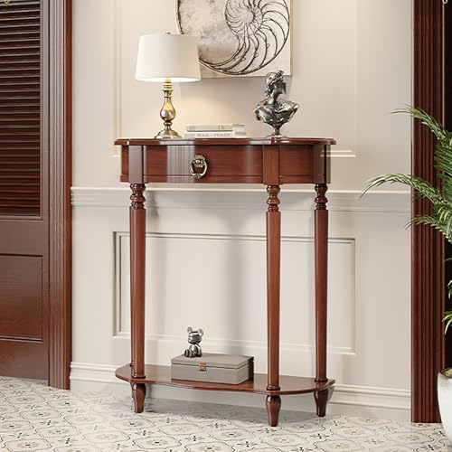 Vintage-Konsolentisch im Traditionellen Stil, Telefontisch Schmal mit Schublade und Offenem Regal für Wohnzimmer, Eingangsbereich und Flur(Red,60x30x90cm/24x12x35in) von SXKLYRF