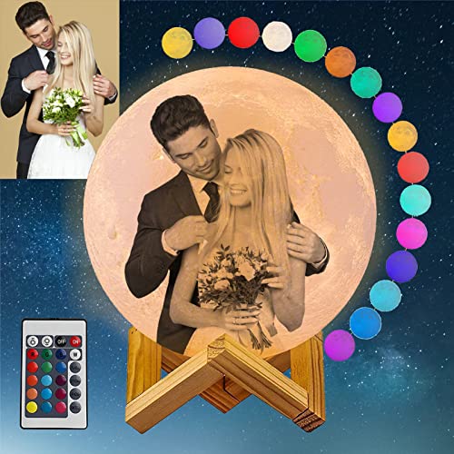 SXLONG Foto-3D-Mondlampe Personalisierter Ständer, 16 Farben USB-Lademond-Nachtlicht mit Massivholzrahmen, Valentinstag, Geburtstag, Weihnachten, Hochzeitstag, Geschenk für Ehefrau-10CM von SXLONG