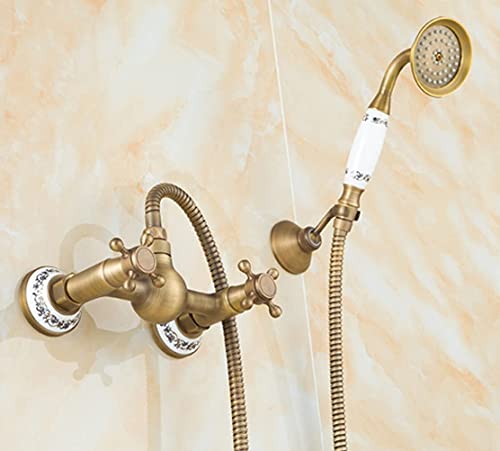Nostalgie Retro Duschset Komplett Dusche Armatur Regenschauer Handbrause Stange Antik Messing, Type C von SXLSZ