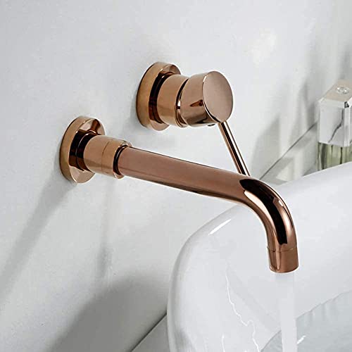 SXLSZ 360°Schwenkbare Unterputz Bad Wasserhahn 2-Loch-Wandmontage Waschtischarmatur Bad Wasserhahn Einhebel Mischbatterie Waschbecken Armatur Aus Messing Ausladung 20.5Cm,Roségold von SXLSZ