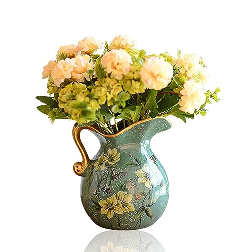 SXLSZ Blumen Vase Grün Keramik Vasen Blumenmuster Deko Ornamente Dekorative Tischvase Flower Vase Porzellan Flasche Kleine Vasen Für Tischdeko Heimdekoration von SXLSZ