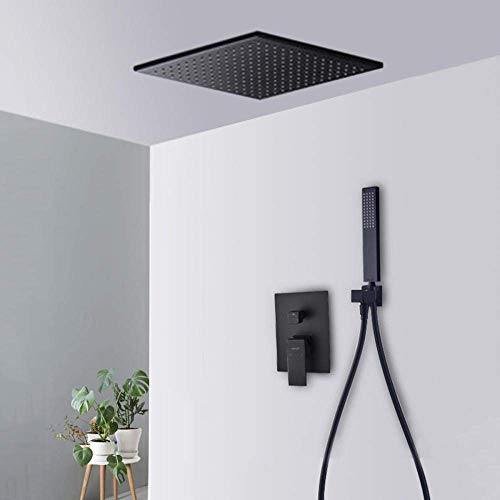 SXLSZ Duschkopf Regendusche Unterputz Duscharmatur Set Schwarz Quadratischer Kupfer Duschkopf mit Anti-Kalkstein-Handbrausekopf Duschsystem Regendusche-A_12 In von SXLSZ