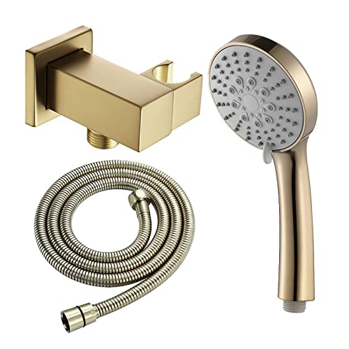 SXLSZ Gebürstetes Gold Duschkopf ABS Handbrause mit 5 Strahlarten, Antikalk Brausekopf Hochdruck Wassersparend Duschbrause Set mit Einstellbar Halterung und 1.5M Schlauch, G1/2 von SXLSZ