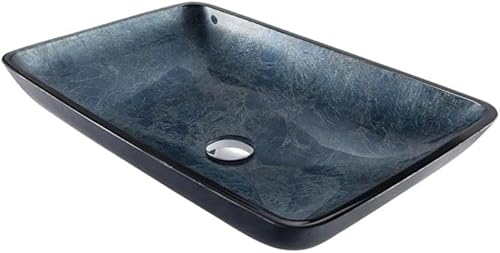 SXLSZ Handwaschbecken Gehärtetes Glas WC Aufsatzwaschbecken Waschtisch Set Navy Blau 12MM Dick Aufsatz-Waschschale Waschtisch mit Pop-up-Abfluss, Ohne Wasserhahn,Oval von SXLSZ
