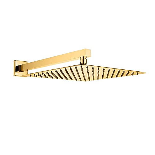 SXLSZ Regendusche Duschkopf Gold Kopfbrause Quadrat Duschkopf Regenbrause Hochdruck Einbauduschk?pfe mit Anti-Kalk Düsen, 304 Edelstahl Brausekopf mit Brausearm, G1/2,12 Inch von SXLSZ