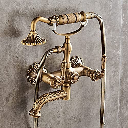 SXLSZ Retro Wannenrandarmatur Einfaches Duschset Badewannenarmatur Wasserhahn Mit Handbrause Antikes Messing Badewanne Wasserhahn Wanddusche Set,Antike Bronze von SXLSZ