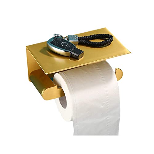 SXLSZ Toilettenpapierhalter mit Ablage Modern Klopapierhalter Wandmontage Toilettenpapierhalter mit Telefonst?nder Badaccessoires Aluminium WC-Papierhalter für Badezimmer Toilette Küche,Gold,Single von SXLSZ